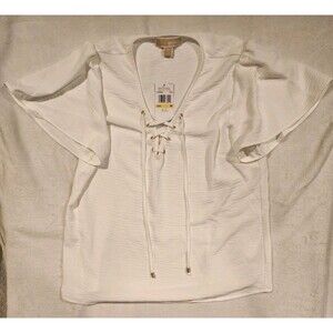 Michael Kors White Lace Up Tie Front Top Blouse Size M Women’s